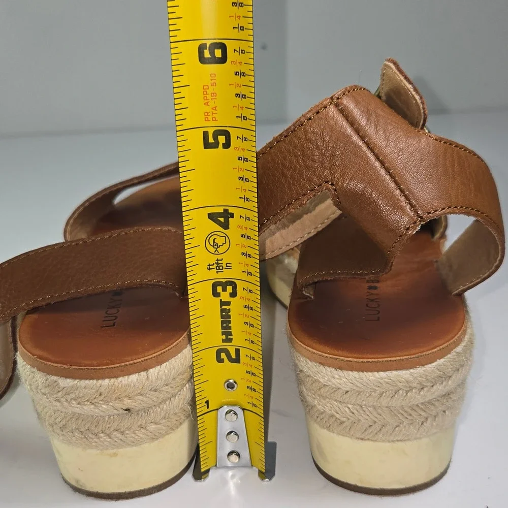 Lucky Brand Joodith Leather Espadrille Platform Wedge Sandals Brown Women 6.5